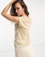v neck t-shirt in gold metallic